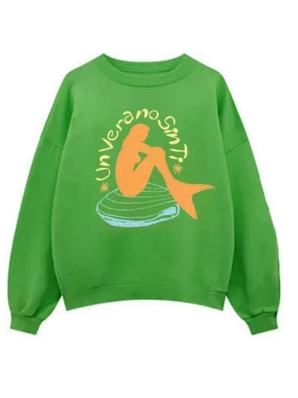 Bad Bunny Un Verano Sin Ti Green Orange Mermaid Graphic Crewneck Sweatshirt M